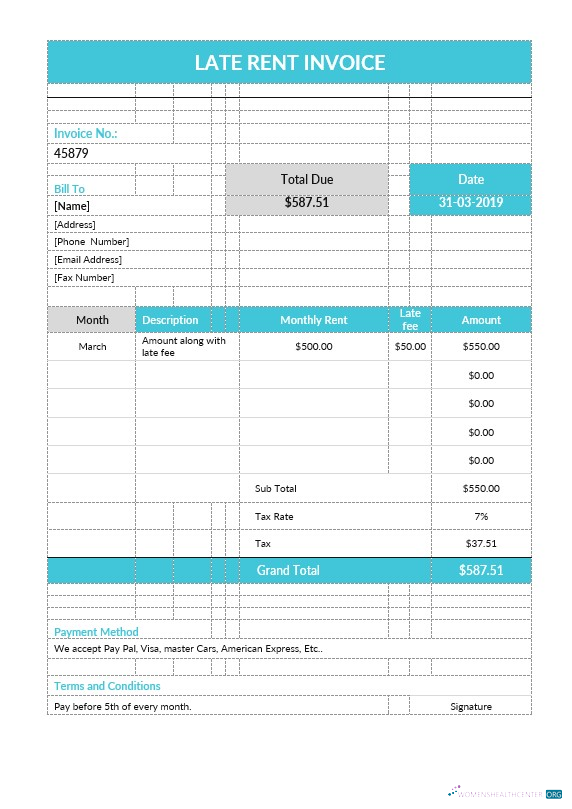 Download Late Rent Invoice Template Photoshop template